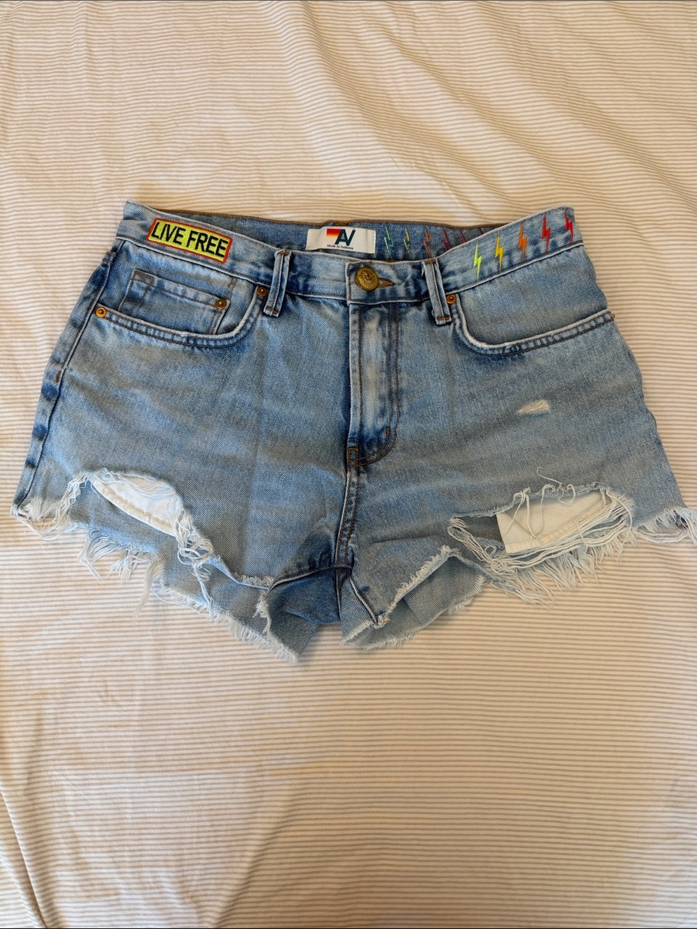 Aviator Nation Light Blue Distressed Denim Shorts